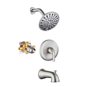 Flynama Brushed Nickel Single-Handle 6-Spray Round High Pressure Shower Faucet with 6-in Shower Head