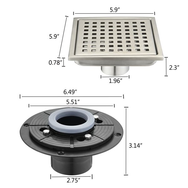 Flynama  6-in Brushed Nickel Square Shower Floor Drain