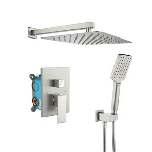 Flynama 10-in Brushed Nickel Metal Shower Head with 2-Function Built-in Shower System