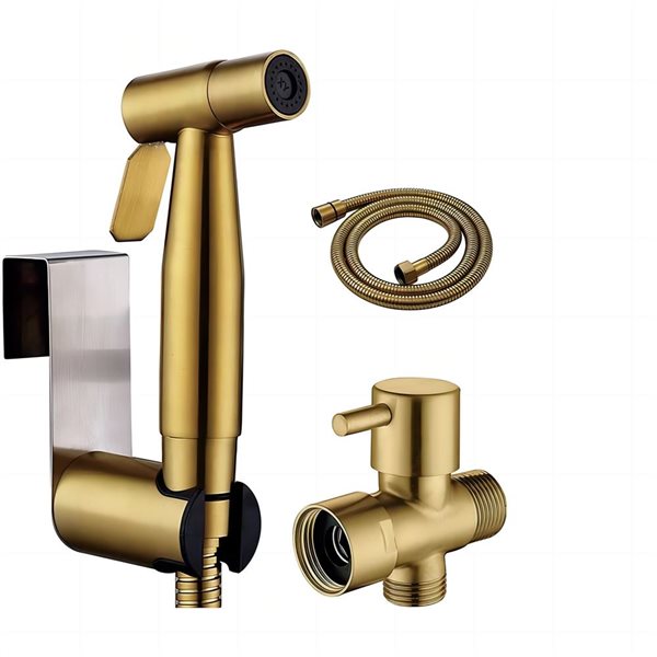 Flynama Stainless Steel Bathroom Toilet Bidet Sprayer with Brushed Gold Angle Valve Hose