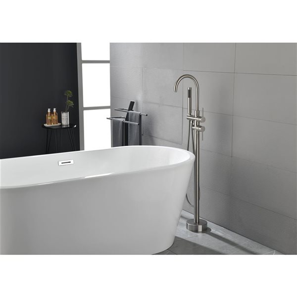 Flynama Nickel 2-Handle Freestanding Floor Mount Tub Faucet with Hand Shower