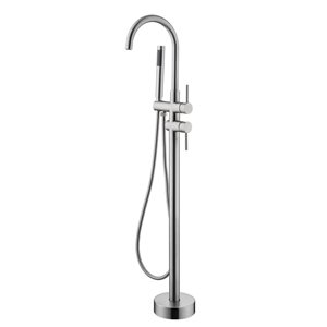 Flynama Nickel 2-Handle Freestanding Floor Mount Tub Faucet with Hand Shower