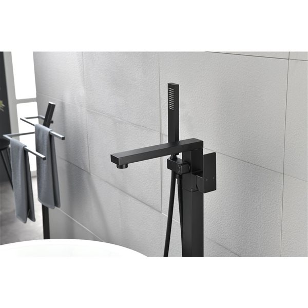 Flynama Matte Black Single-Handle Freestanding Tub Faucet with Hand Shower