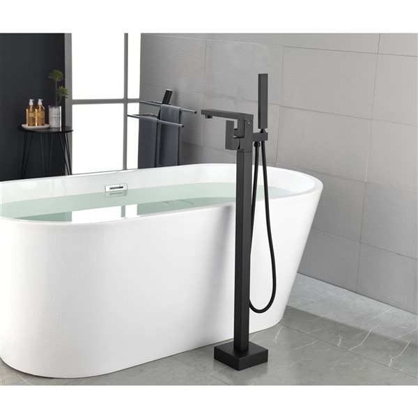 Flynama Matte Black Single-Handle Freestanding Tub Faucet with Hand Shower