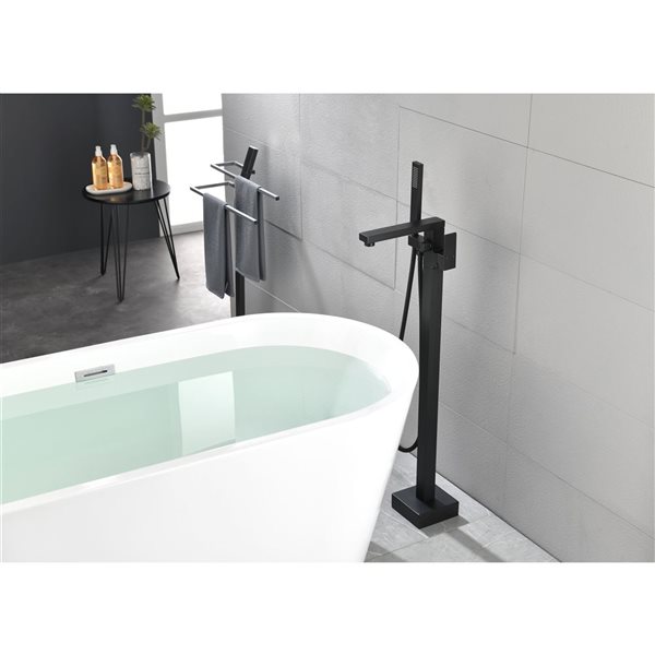 Flynama Matte Black Single-Handle Freestanding Tub Faucet with Hand Shower