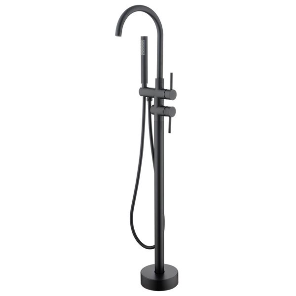 Flynama Matte Black 2-Handle Freestanding Floor Mount Tub Faucet with Hand Shower