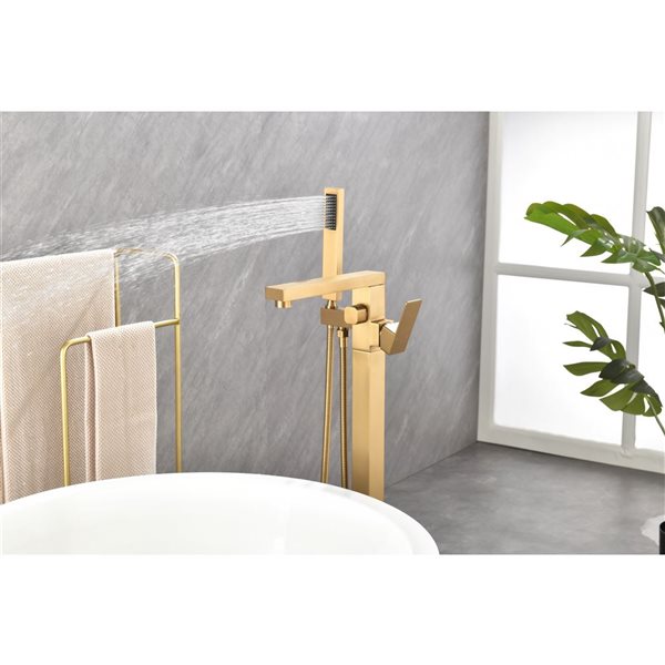 Flynama Gold Single-Handle Freestanding Tub Faucet with Hand Shower