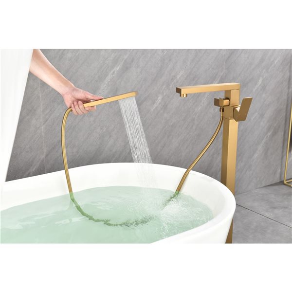 Flynama Gold Single-Handle Freestanding Tub Faucet with Hand Shower