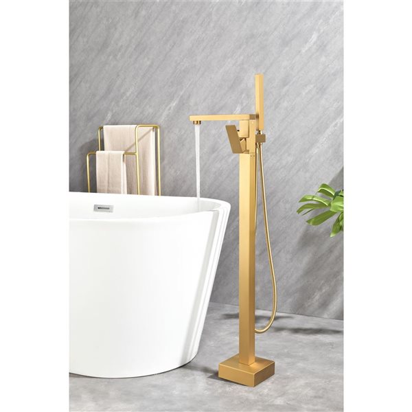 Flynama Gold Single-Handle Freestanding Tub Faucet with Hand Shower