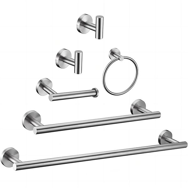 Flynama 6-Piece Brushed Nickel Bath Hardware Set with Towel Bar, Toilet Paper Holder and Towel Hook