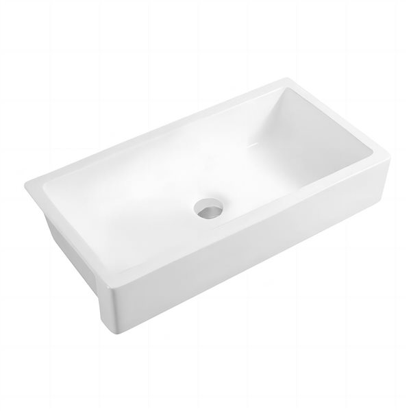 Flynama White Fireclay Ceramic 37-in Single Bowl Farmhouse Apron Workstation Kitchen Sink