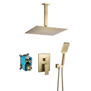 Flynama 10-in Brushed Gold Wall Mounted Rainfall Shower Head System