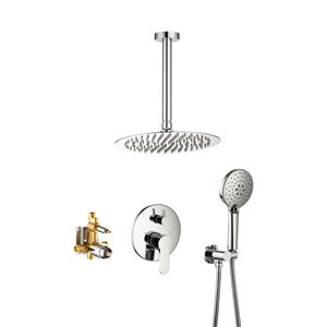 Système de douche à double pommeau de douche Flynama en chrome poli à 3 modes de pulvérisation monté au plafond