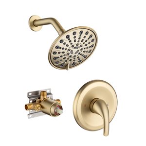 Robinet de douche haute pression rond à 6 jets Flynama, nickel brossé, monocommande et pomme de douche de 6 po