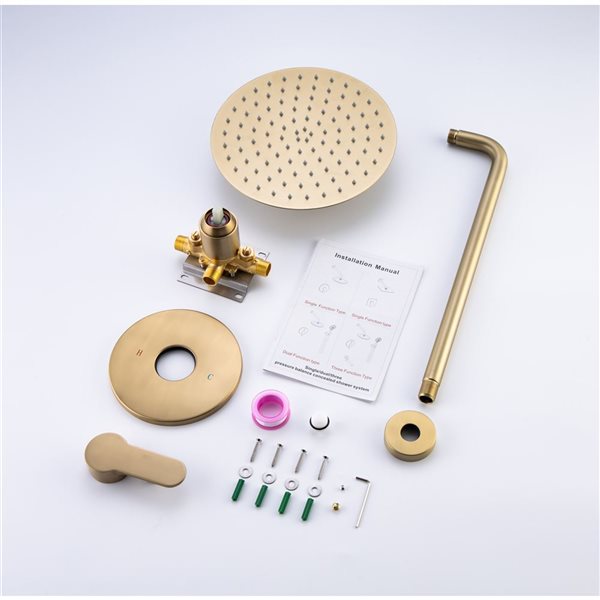 Flynama Brushed Gold 1-handle Single Function Round Shower Faucet