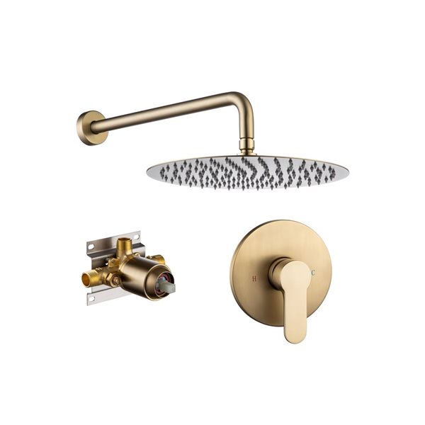 Flynama Brushed Gold 1-handle Single Function Round Shower Faucet