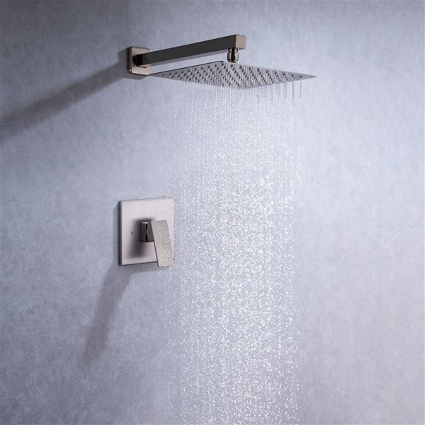 Flynama Brushed Nickel 1-Spray Pattern 10-in Wall Mount Rain Fixed Shower Head