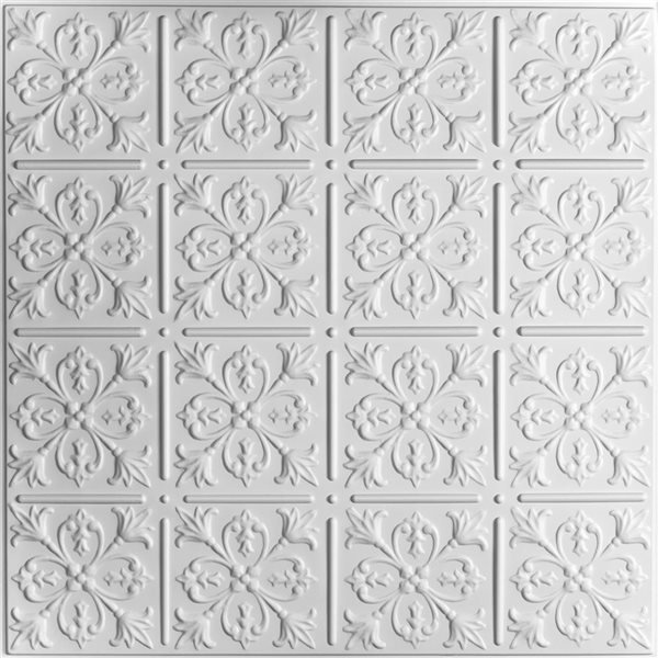 Tuile de plafond suspendu Ceilume Fleur-De-Lis 2 x 2 pi, blanc, 10/pqt