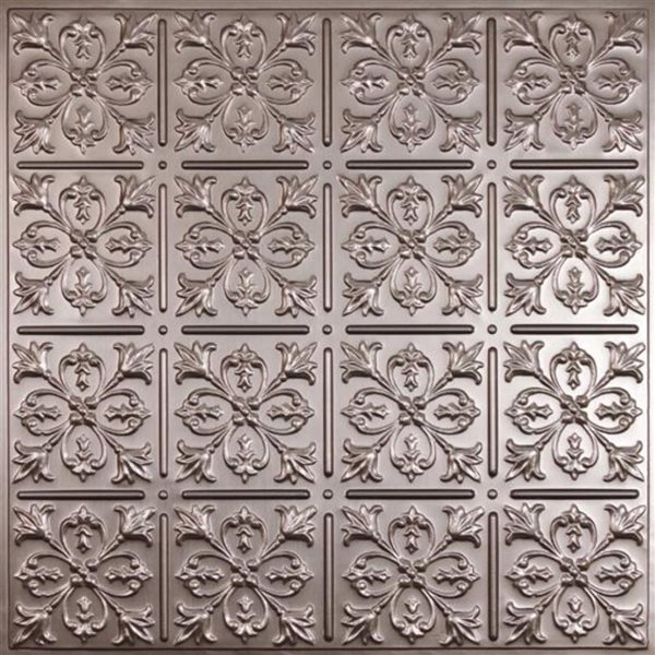 Tuile de plafond suspendu Ceilume Fleur-De-Lis 2 x 2 pi, étain, 10/pqt