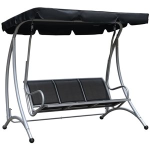 Balancelle de véranda Outsunny en acier noir pour 3 personnes avec auvent ajustable