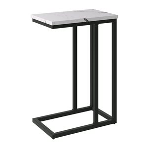 Brentwood Valley Designs Harmony C-Shaped Narrow Side Table in White Marbled with Black Base