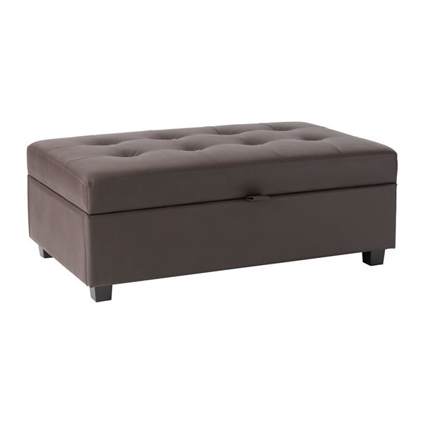 Grand ottoman Elliot Brentwood Valley Designs en faux cuir PU brun capitonné avec rangement, 28,75 x 46,75 po