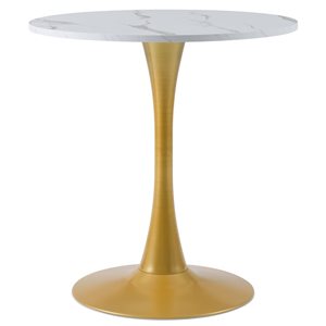 Brentwood Valley Designs Ivante Round Dining Table in Grey Marbled Finish with Gold Metal Pedestal Base - 27.5-in dia.