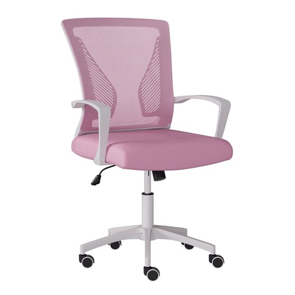 Chaise de bureau pivotante Spencer Brentwood Valley Designs avec dossier en maille rose et base blanche