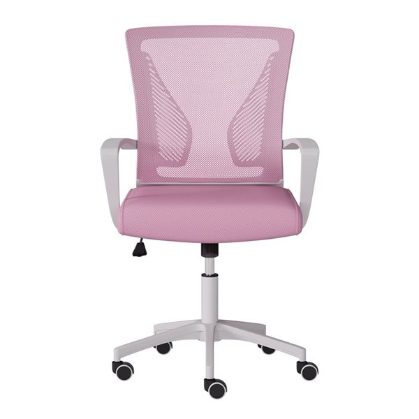 Chaise de bureau pivotante Spencer Brentwood Valley Designs avec dossier en maille rose et base blanche