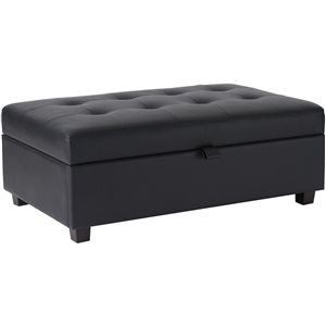 Grand ottoman Elliot Brentwood Valley Designs en faux cuir noir capitonné avec rangement, 28,75 x 46,75 po