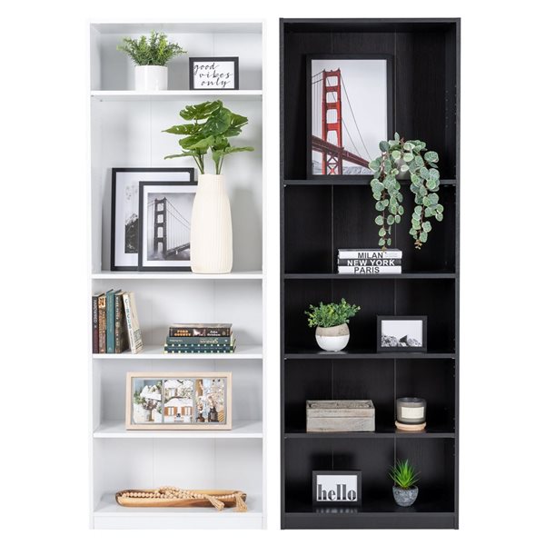 Bibliothèque Dante Brentwood Valley Designs en MDF noir avec 5 tablettes, 24,75 x 70,75 x 9,75 po