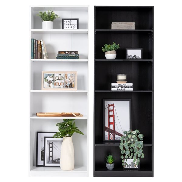 Bibliothèque Dante Brentwood Valley Designs en MDF noir avec 5 tablettes, 24,75 x 70,75 x 9,75 po