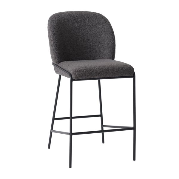 Brentwood Valley Designs Jackson Upholstered Bar Stool in Dark Grey Fabric and Black Metal Legs - Counter Height