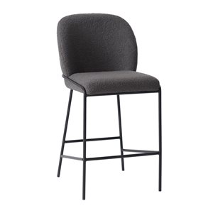 Brentwood Valley Designs Jackson Upholstered Bar Stool in Dark Grey Fabric and Black Metal Legs - Counter Height