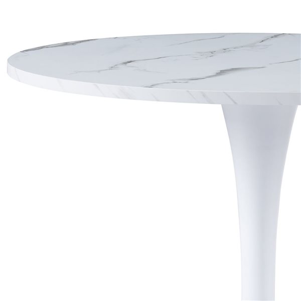 Table à manger ronde Ivante Brentwood Valley Designs fini marbre blanc avec base piédestale en métal blanc, 27,5 po dia.