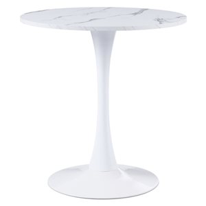 Table à manger ronde Ivante Brentwood Valley Designs fini marbre blanc avec base piédestale en métal blanc, 27,5 po dia.