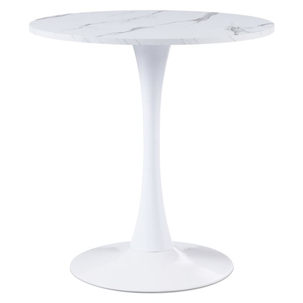 Brentwood Valley Designs Ivante Round Dining Table in White Marbled Finish with White Metal Pedestal Base - 27.5-in dia.