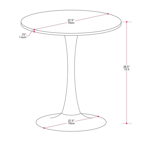 Table à manger ronde Ivante Brentwood Valley Designs fini marbre blanc avec base piédestale en métal blanc, 27,5 po dia.