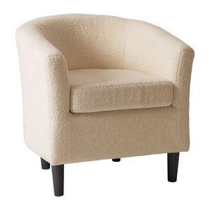 Fauteuil tonneau d'accent Harper Brentwood Valley Designs en tissu bouclé doux crème et pattes en bois