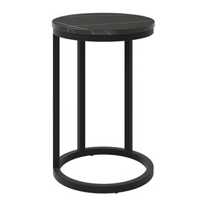 Brentwood Valley Designs Harmony C-Shaped Round Side Table in Dark Brown Faux Woodgrain with Black Base