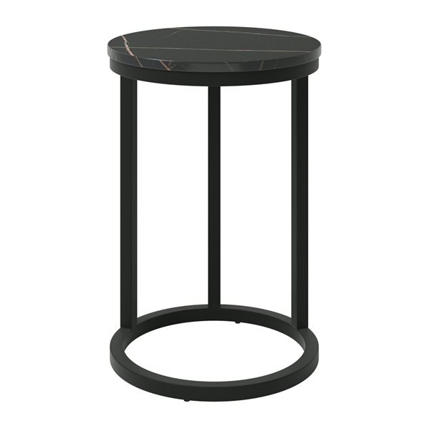 Table d'appoint ronde en forme de C Harmony Brentwood Valley Designs en simili bois brun foncé avec base noire