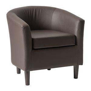 Brentwood Valley Designs Harper Accent Barrel Chair in Modern Brown Faux Leather PU Fabric with Wood Legs