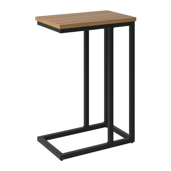 Brentwood Valley Designs Harmony C-Shaped Narrow Side Table in Brown Faux Woodgrain with Black Base