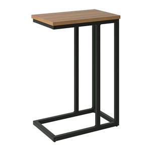 Brentwood Valley Designs Harmony C-Shaped Narrow Side Table in Brown Faux Woodgrain with Black Base