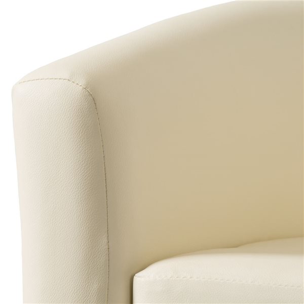 Fauteuil tonneau d'accent Harper Brentwood Valley Designs en faux cuir PU blanc moderne et pattes en bois