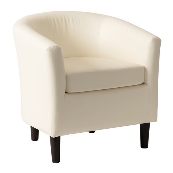 Fauteuil tonneau d'accent Harper Brentwood Valley Designs en faux cuir PU blanc moderne et pattes en bois