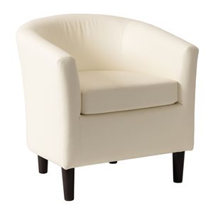 Brentwood Valley Designs Harper Accent Barrel Chair in Modern White Faux Leather PU Fabric with Wood Legs