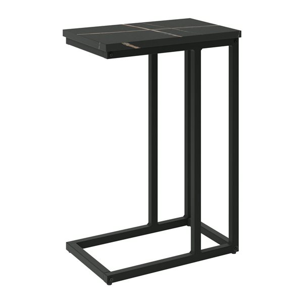 Brentwood Valley Designs Harmony C-Shaped Narrow Side Table in Black Marbled with Black Base