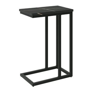 Brentwood Valley Designs Harmony C-Shaped Narrow Side Table in Black Marbled with Black Base