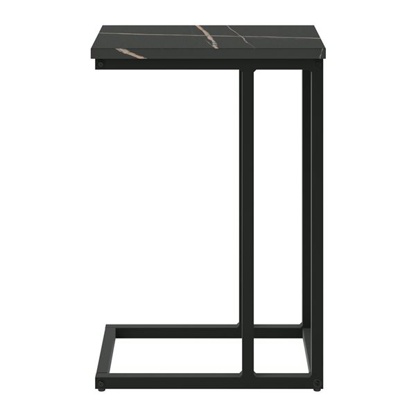 Brentwood Valley Designs Harmony C-Shaped Narrow Side Table in Black Marbled with Black Base